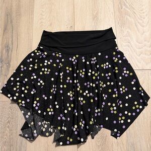 Iz Byer Asymmetrical Skirt with Purple, White, and Green Dots